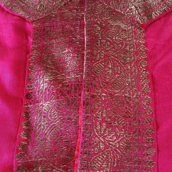 Vintage Mohan’s Hong Kong Fuchsia Silk Tunic Dress Gold Brocade Belt - Picture 6 of 6